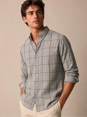 Old Navy Slim Fit Gray Windowpane Button Down Shirt | Men's Medium
